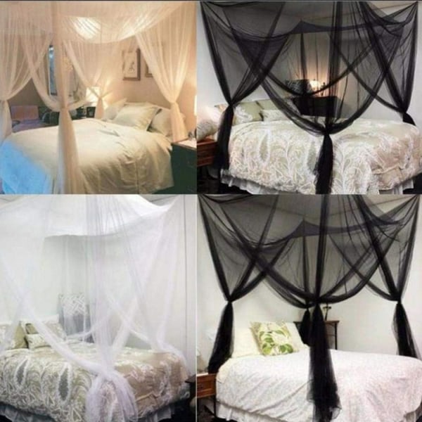 Sängmyggnät, sänghimmel-myggnät med 4 dörrar, ett sängmyggnät som passar de flesta typer av sängar-svart