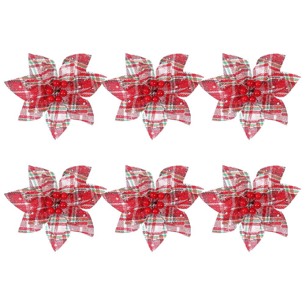6 st julprydnader med plädblommor (röd)
