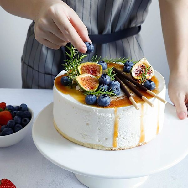 10 tums tårtställ i porslin, runt efterrättsställ, cupcakesställ för födelsedagsfester, bröllop, baby shower och andra evenemang, vit