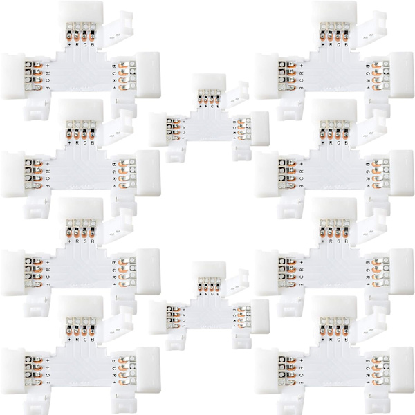 T Shape 4-stifts LED-kontakter 10-pack JACKYLED 10 mm bred utan kabel
