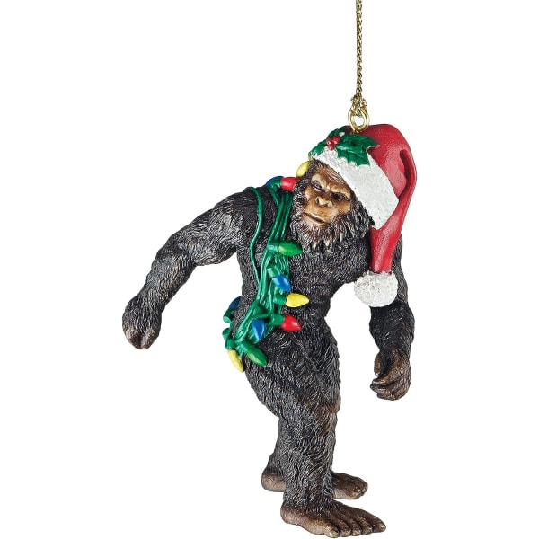 Bigfoot, Christmas Yeti med Sabtas hatt, rolig julgransprydnad, polyresin, fullfärg, brun