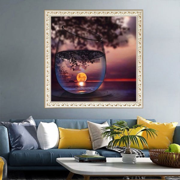 5D Diamond painting Landskapsglas DIY Full Diamond Sunrise Tree Dekorativ målning (30*30cm)