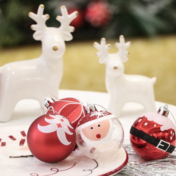 Julgranskulor prydnad, 9-pack jultomten delikat färg och glitter splittringssäker trädhängande prydnadssaker grannlåt med retro röd vit färg för Ch
