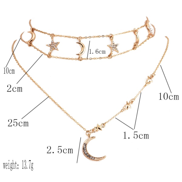 Guld Moon and Stars Halsband för kvinnor Mode Guld Choker Halsband Delikat Moon Stars smycken för kvinnor och flickor