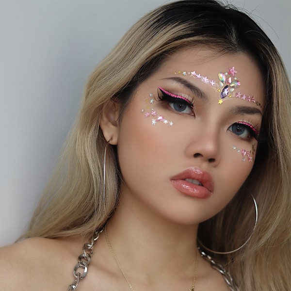Set med 4 strass sjöjungfru ansikte tatueringar - Body Stickers Crystal Tears Gems Temporary Stickers