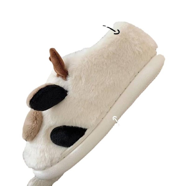 Fuzzy Cow Tofflor Söta Varma Mysiga bomullsskor Animal Shape Slip-on Tofflor För Kvinnor Tjej Vinter(L)
