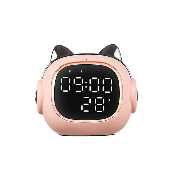 Rolig Katt Digital Väckarklocka Med Bluetooth Högtalare - Rosa