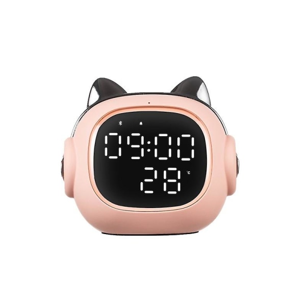 Roliga katt digitala väckarklockor med Bluetooth högtalare - rosa
