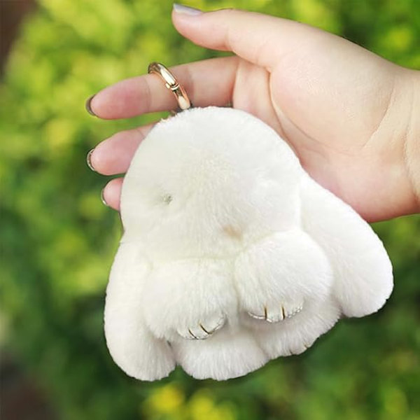 Håndlavede bløde kanin pompom charms, fluffy kanin pels dukke charms, sød plys kanin gave til bil nøglering håndtaske dekor D