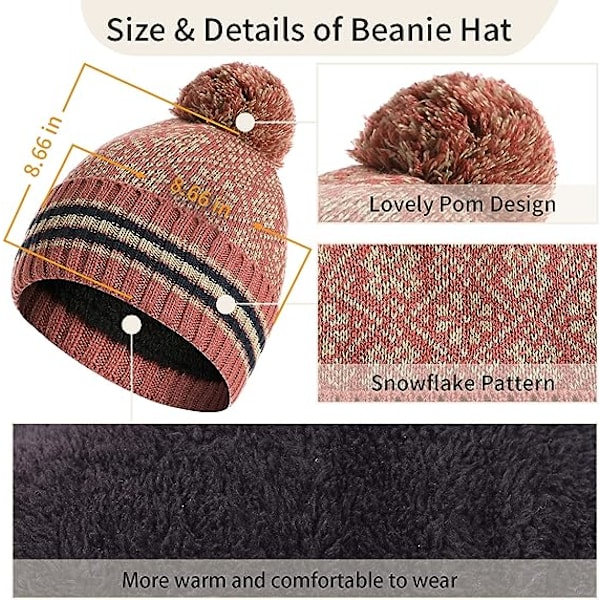 Pekskärmshandskar Set med Pompom Snowflake Print Hat och Scarf för kvinnor
