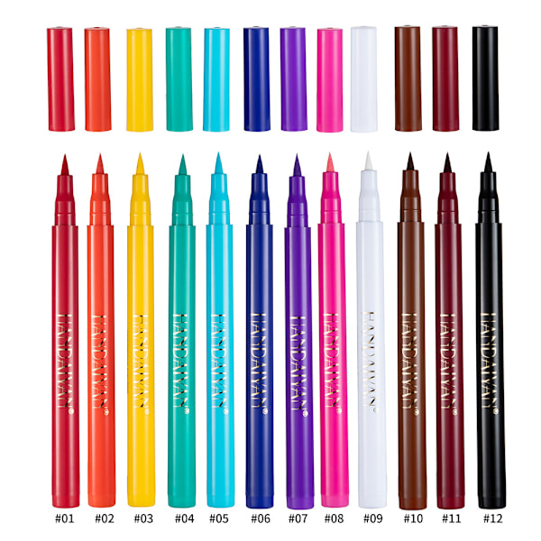 12-färgs mattfärgad eyeliner, snabbtorkande och inte lätt att smeta ut flytande eyelinerpenna 12-pack eyeliner