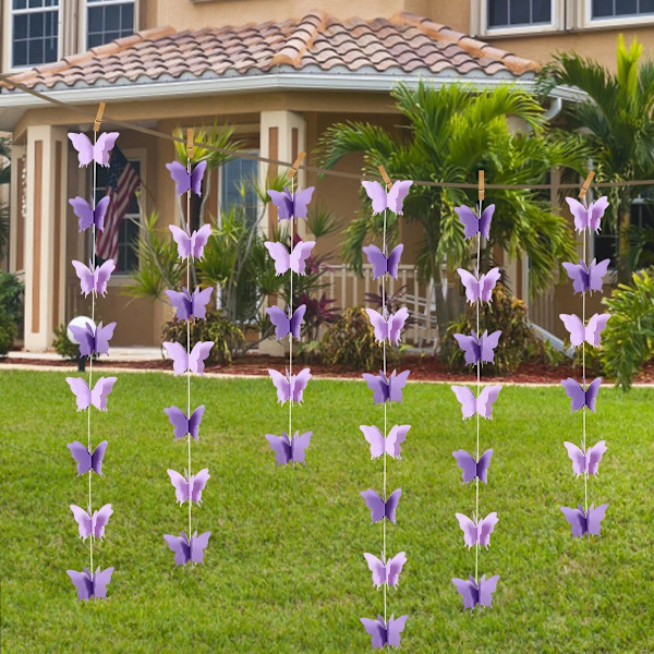 Fem 3 Meter Sommerfugl Guirlande 3D Papir Farve Flag Fest Dekoration Bryllup Baby Shower Hjem Dekoration Lilla