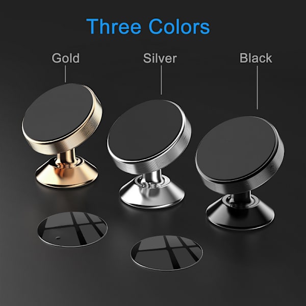 Bærbar Magnetisk Bilholder - Magnetisk Biltelefonholder 360° Rotation Stærk Magnet Smartphone Holder - Sort