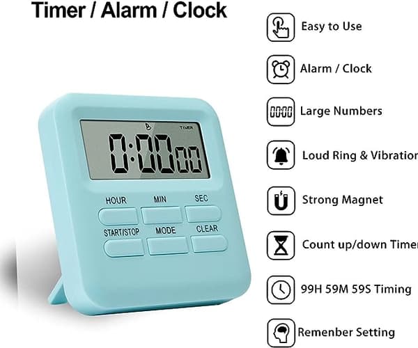 Digital kökstimer med klocka/väckarklocksfunktion, magnetisk digital kökstimer, kökstimer stoppur nedräkning timerhantering för kit