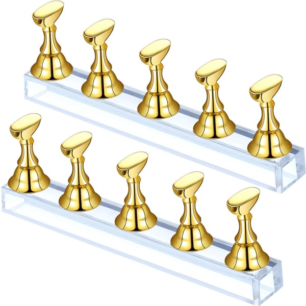 2 akryl negle display stand DIY negle krystal stand magnetisk øvelses stand til manicure værktøj af falsk negle tip (guld)