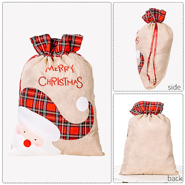 2 stk. nye juledekorative rutete applikerte broderte store stoffposer barnas julegaveposer godteposer