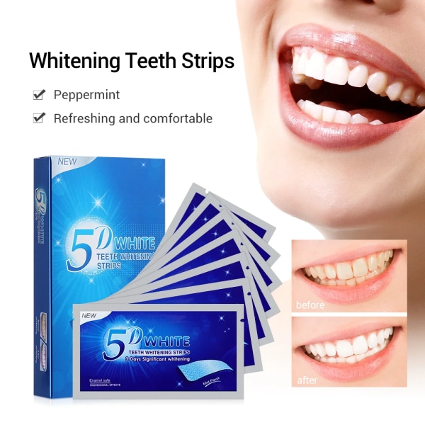 Ny 5D 14pairs Tandblekning Klistermärken Vita Tandblekning Klistermärken Gul Rök Fläckar Tefläckar Munhygien