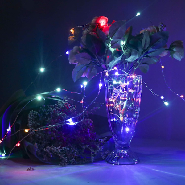 2 x 50 LED-batteri Fairy Lights på 5 meter Micro Silver 3AA-kabel Vattentätt batteri som drivs med 8-programs fjärrkontroll (flerfärgad)