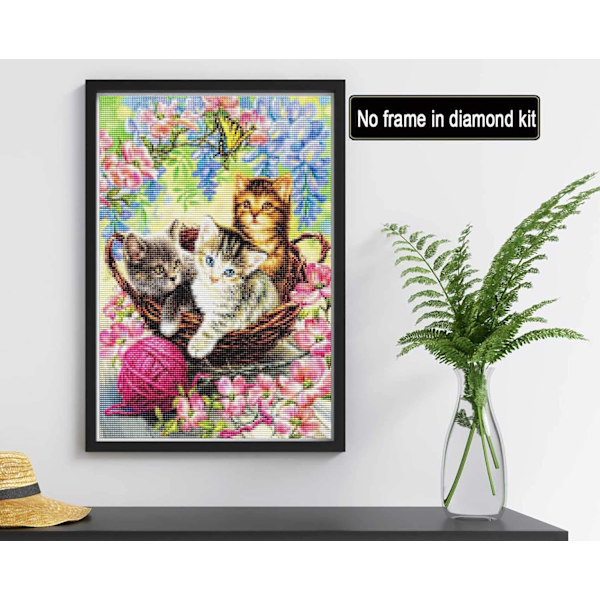 Gör-det-själv tre katter Diamond painting , runda diamond painting Fulla diamanter, handdekorerad korsstygnscanvas (12x16tum)