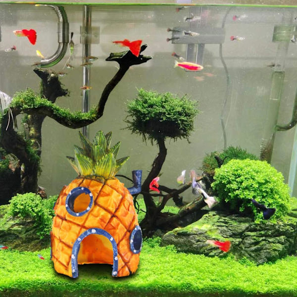 Akvariedekorationer, Ananas Hus Akvarie Ornament Fisketank Tilbehør i Resin