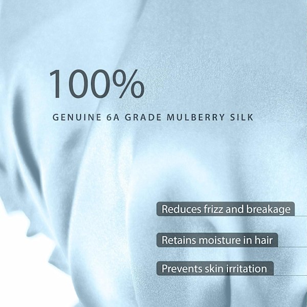 100% Silkehætte til Sovning, Hårhætte med Bindebånd, Stor Silke Sovende Hætte til Krøllet Hår, Silkehårbånd til Hårpleje (Blå), One Size