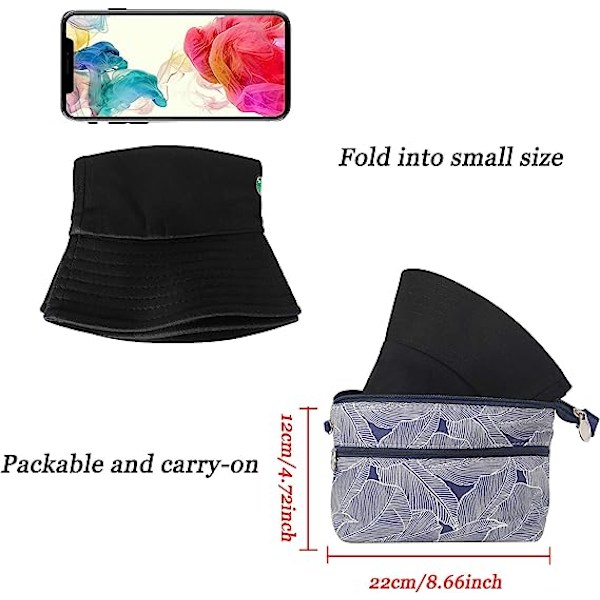 Bucket Hat Bomull Sommar Fisherman Hat för kvinnor män，（kaktus-svart）