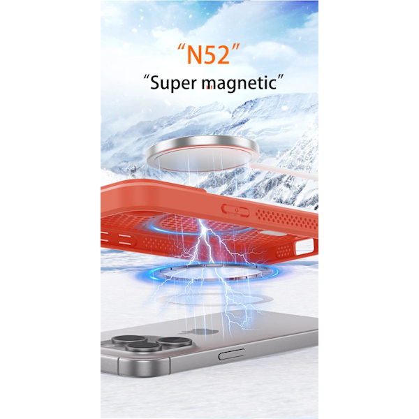 Kylande kylfläns för Magsafe magnetiskt telefonfodral för i-Phone 16 plus Andningsbart Mesh Hårt fodral （orange）