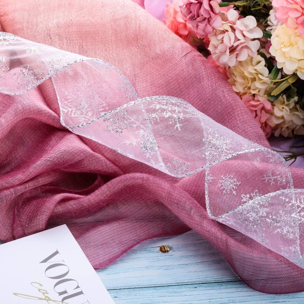 Förpackning 2,5 tums 11-yards organzaband med klar glittertrådad snöflinga med spole för juldekoration, presentförpackning, festdekor (silver)