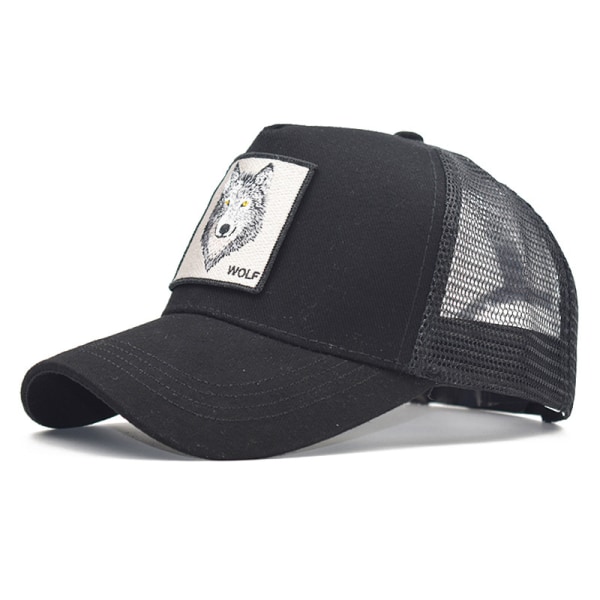 Unisex djurbroderad cap Justerbar Mesh Snapback Trucker Hat (svart)