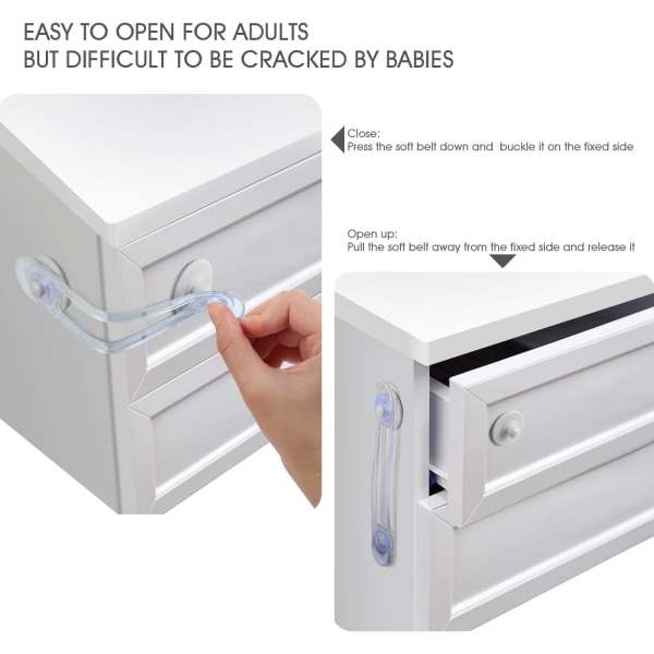 Säkerhet Baby Säkerhetslås för lådor Skåp Dörr Skåp Kylskåp Transparent plast säkerhetsspärrar, 8 delar