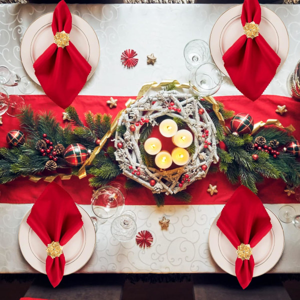 Jul servettringar - guldblomma servetthållare metall jul servettspänne för julfest, middag, bröllop, matbordsdekoration (set om 8