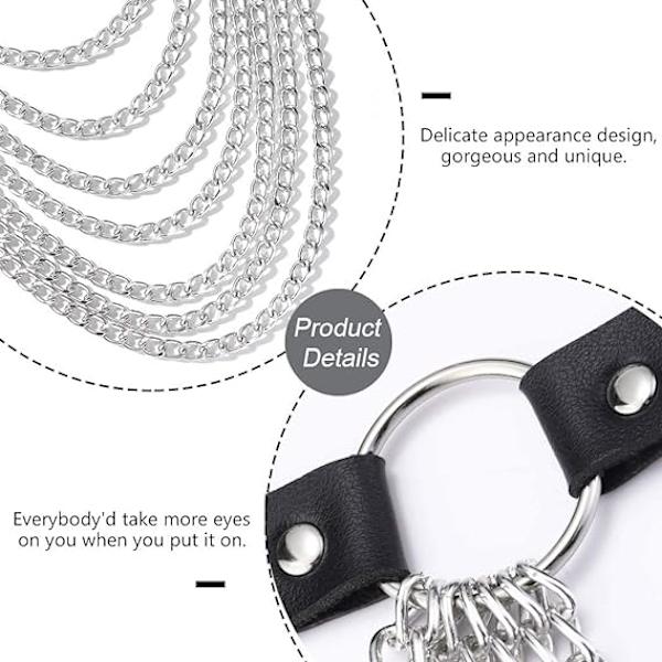 Punk läder mage midjekedja Bälte Silver Layered Body Chains Festival Rave Body Chain Smycken för kvinnor och flickor