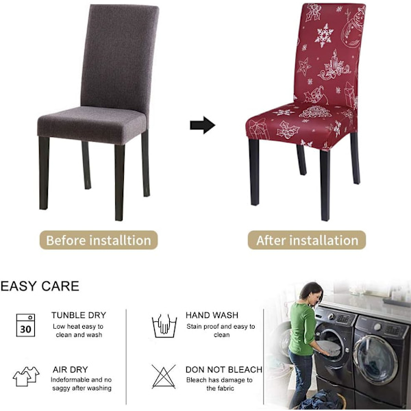 Jule Spisestuestoltrekk Sett med 2, Stretch Xmas Parsons Stoltrekk Setebeskytter Vaskbart Spandex Kjøkkenstoltrekk for Spisestue, Chr