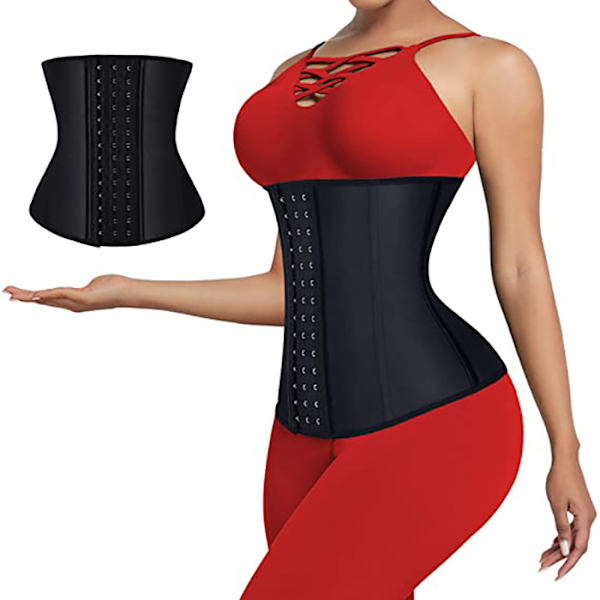 Dame Underbust Latex Sportsbælte Taljetræningskorset Timeglasform (Sort, XL)