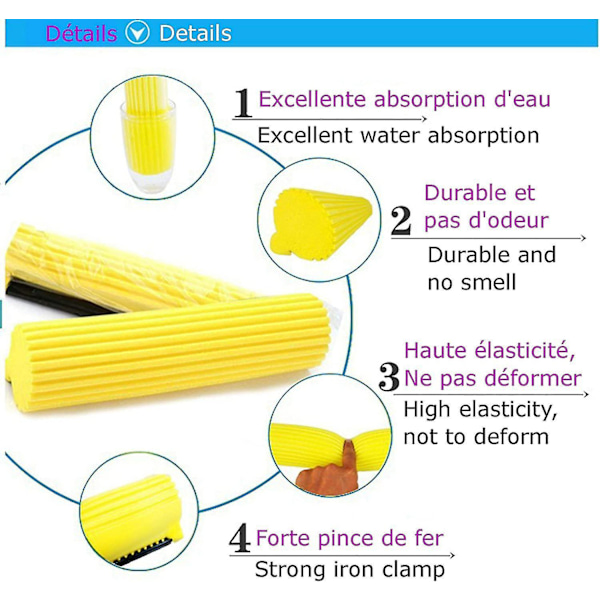 3 stk. 27cm Absorberende Svampmoppehode Refill, Moppehode, Kosteputer Erstatningsputer for Svampmopp