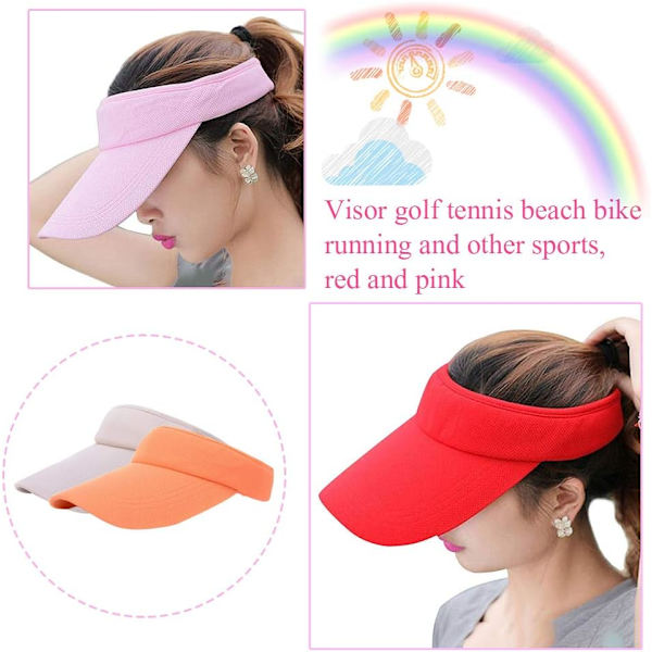 2 delar solskydd för kvinnor och flickor, sportsolskyddsmössa Tom cap för kvinnor Lång brättad justerbar hatt, rosa och röd