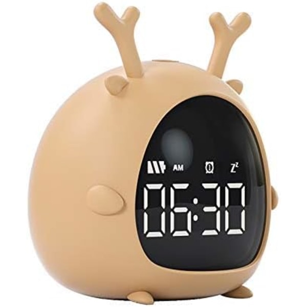 Digital väckarklocka för barn, snooze-funktion, tyst, inte tickande, för sovrum, brun