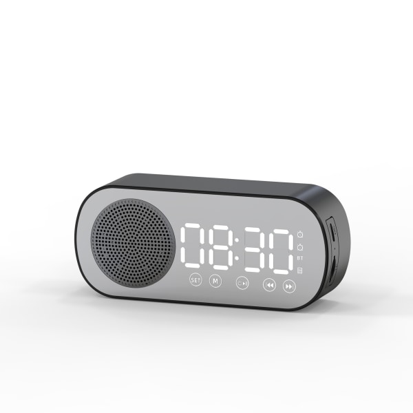 Multifunktionell Smart FM-radio Bluetooth högtalare Väckarklocka Spegelklocka (svart)