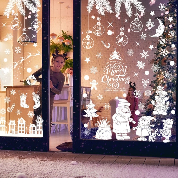 27 Statiske Julevindusklistremerker, Vindusglassklistremerker, Hvite Snøfnugg Elg Juletreklistremerker