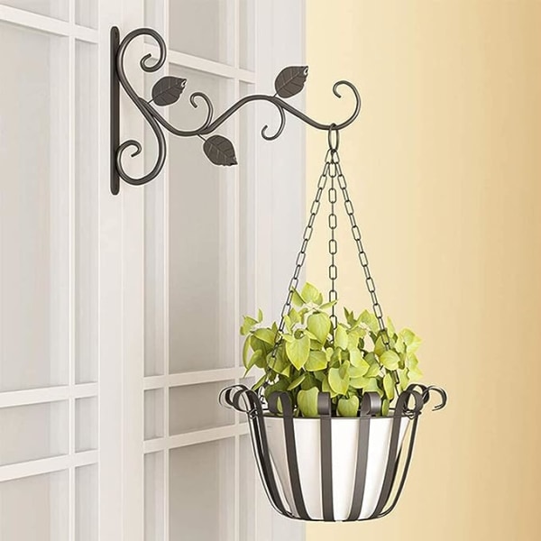 2 Stk. Veggfester i smijern for hage, hengekurvfester, plantekrok, vegghengende brakettkroker, for plantekurver, blomsterpotter, lanterner
