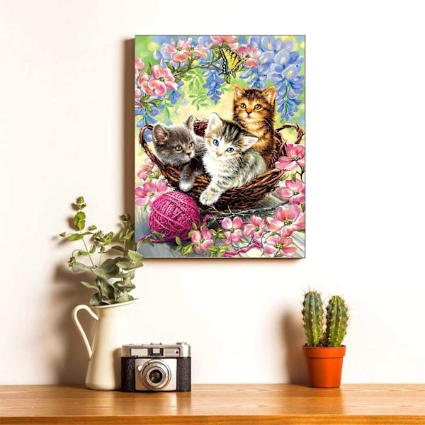Gör-det-själv tre katter Diamond painting , runda diamond painting Fulla diamanter, handdekorerad korsstygnscanvas (12x16tum)