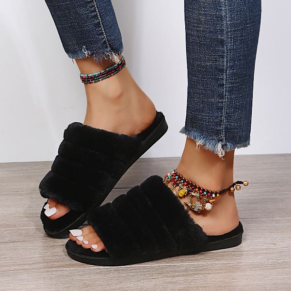 Herre Plysfutter med Åben Tå, Indendørs Hjemmesko Slip On (Medium 7-8)