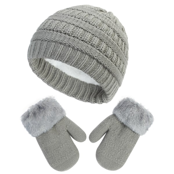 Lasten Hattu Käsine Setit Pojat ja Tytöt Neulottu Hattu Plus Fleece