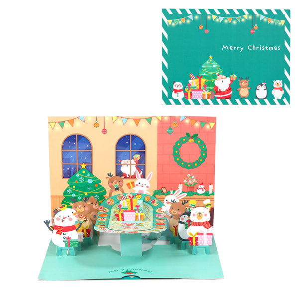 2 stycken jul tredimensionella gratulationskort papperssnideri Julmiddag kreativ välsignelse meddelande litet kort
