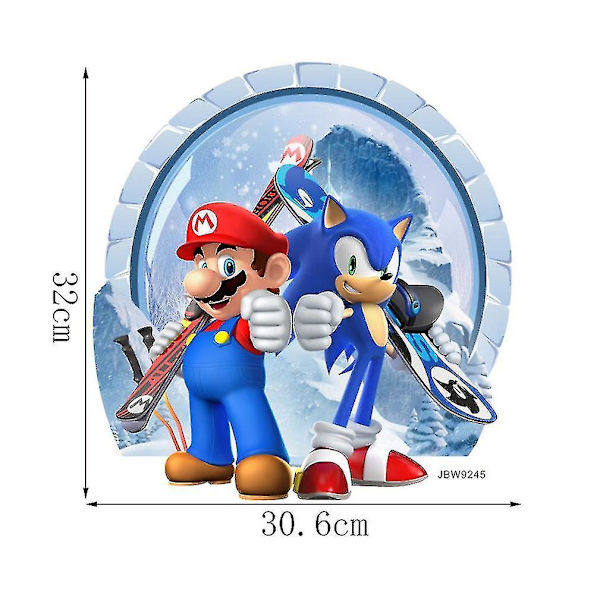 Mario Sonic Färgglada Anime 3D Väggdekaler PVC Dekorativ Tapet Väggdekal för Barnrum 32x30.