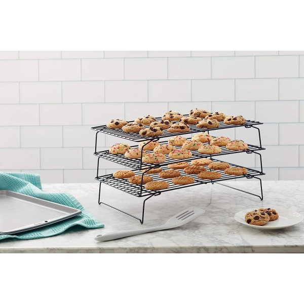 Non-stick koldtørringsnet kagerist bageværktøj brødtørringsnet rist fortykket sort kage upside down rist foldbar trelags kølerist