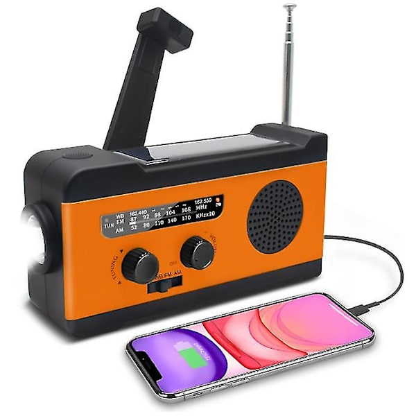 Bärbar handvevradio Bärbar solarhandvevradio Nödhandvevradio (orange)