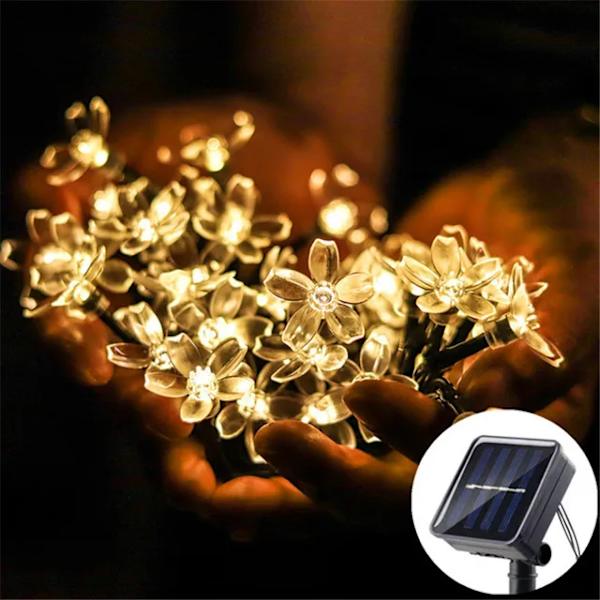 5/7/12m LED Kirsikankukka Aurinkokennovalosarja Puutarha Keijuvalo, ulkokäyttöön vedenpitävä teippi sisäpihan koristeluun lämmin valkoinen 7m 50 LED