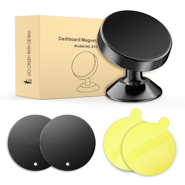 Bærbar Magnetisk Bilholder - Magnetisk Biltelefonholder 360° Rotation Stærk Magnet Smartphone Holder - Sort