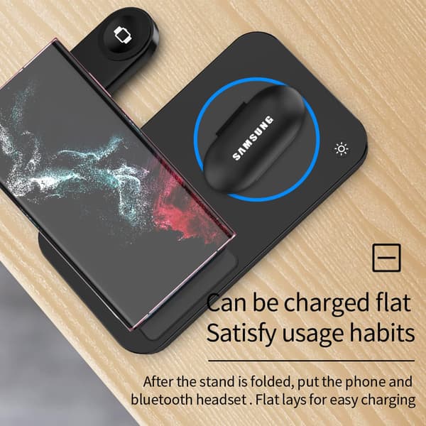 3 i 1 sammenleggbar trådløs lader for Samsung Watch 4/3 Active 2